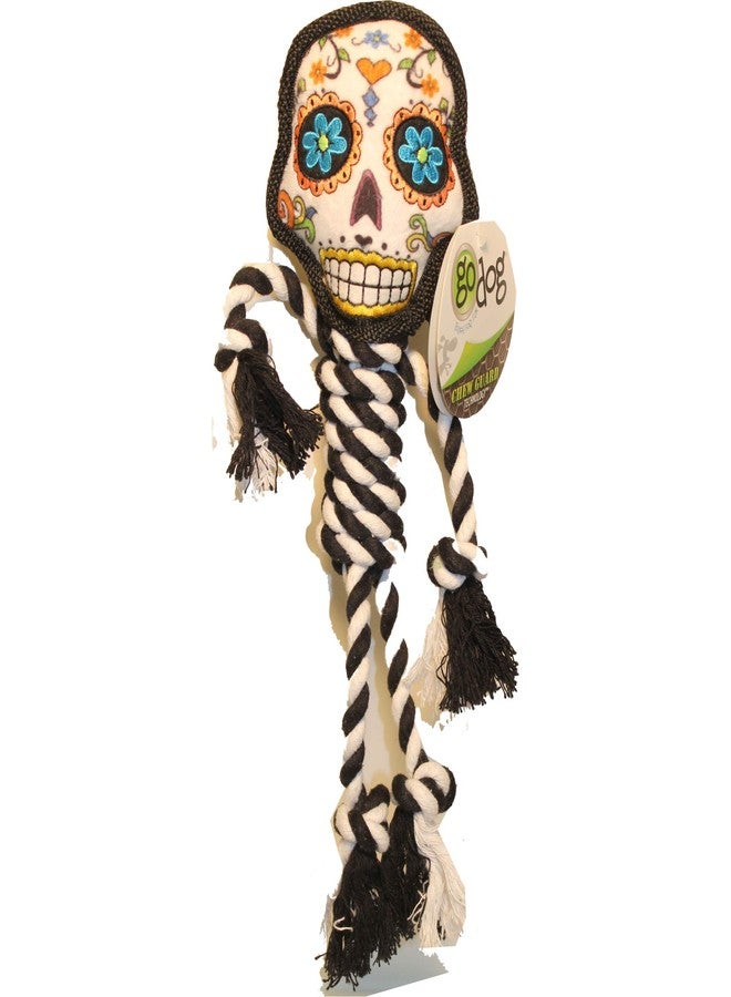 جو دوج لعبة حبل للكلاب من goDog بتصميم جماجم السكر، مناسبة ليوم الموتى، مزودة بتقنية حماية من المضغ - أبيض، كبير - Image 1